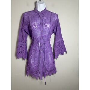 Colleen Lopez Petite Small Purple Lace Swim Cover-Up Tunic Bell Sleeve Boho PS